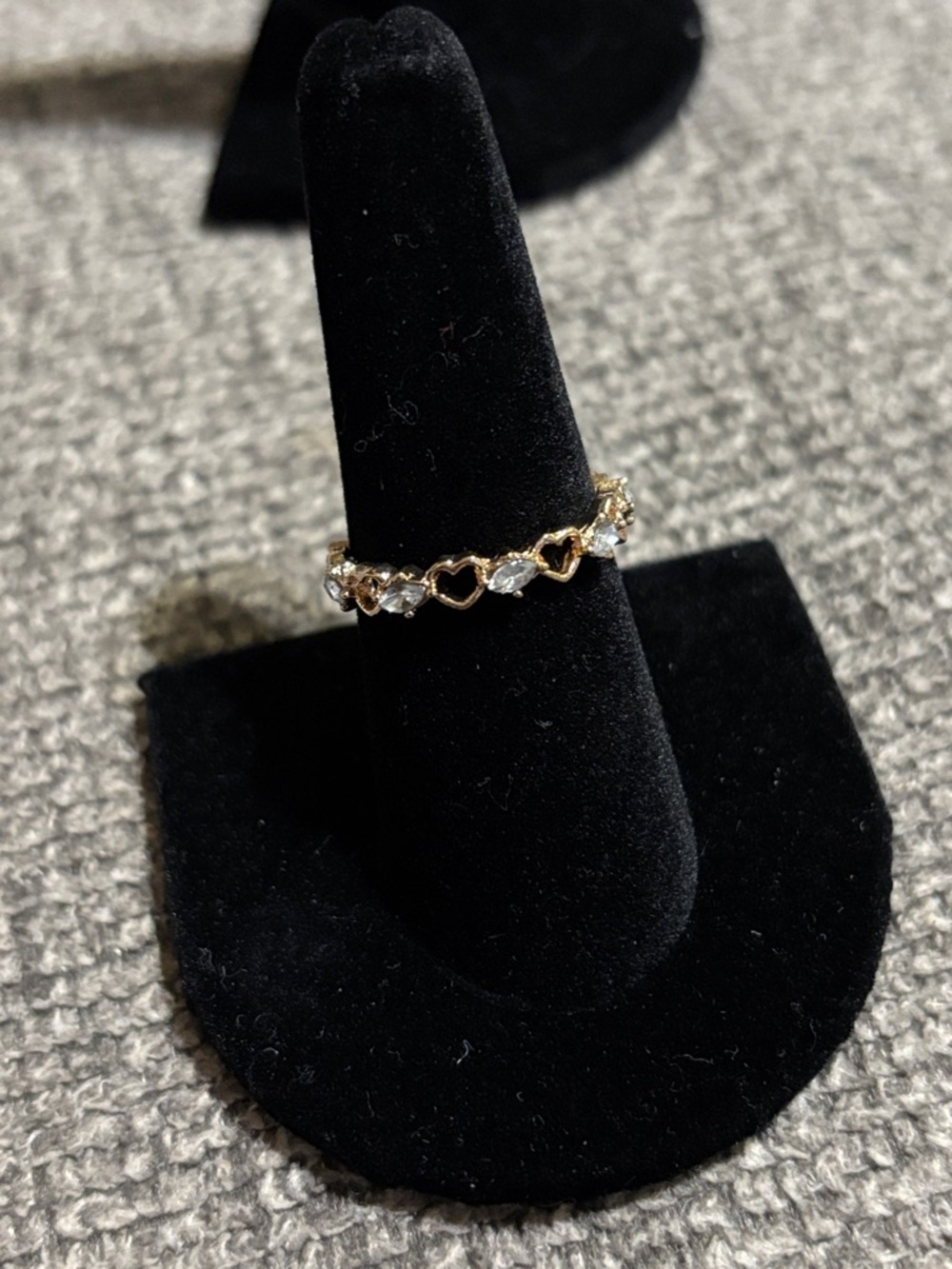 Gold Heart Link Ring with Clear Stones - Women's Jewelry size 8